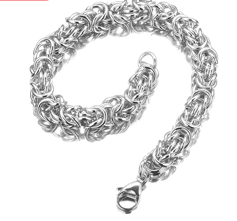 Silver Stainless Steel Byzantine Link Chain Bracelet