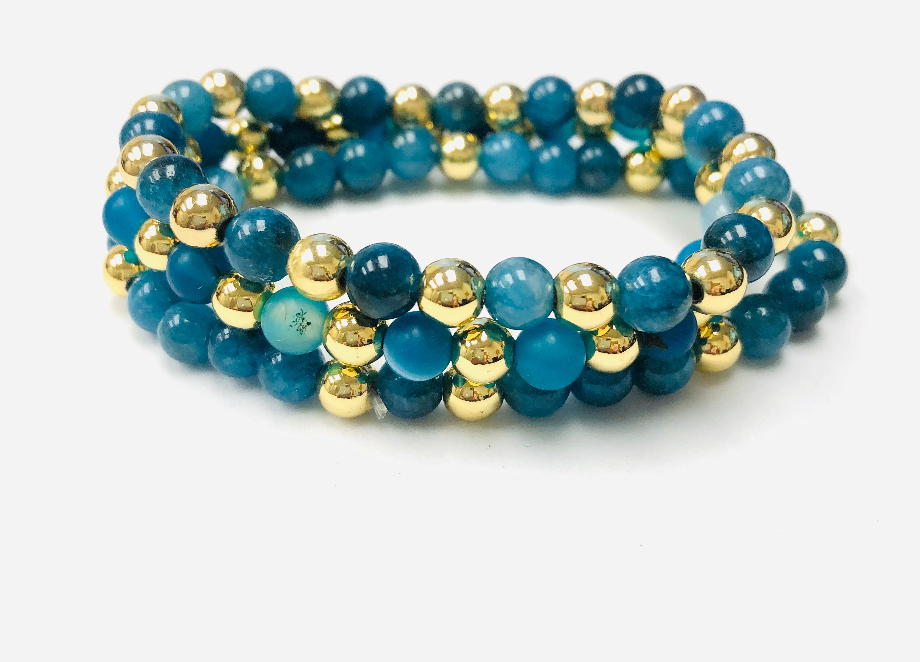 3pc Frosted Striped Agate Beaded Stack Stretch Bracelets