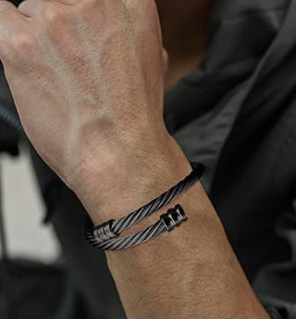 Black Twisted Cable Bangle Bracelet