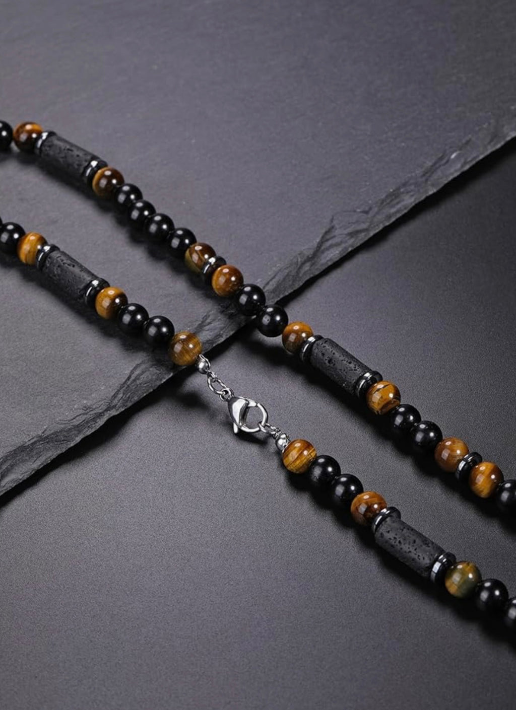 Tiger Eye and Lava Stone Necklace
