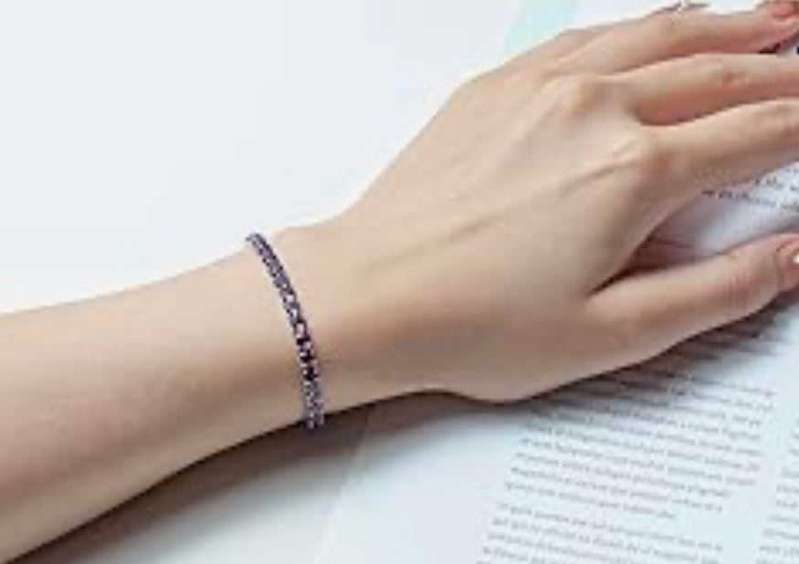 Silver Tennis Bracelet Amethyst Cubic Zirconia