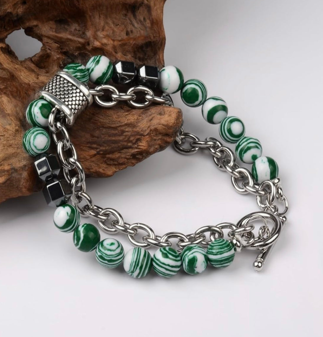 Green Malachite Beaded Chain Bracelet