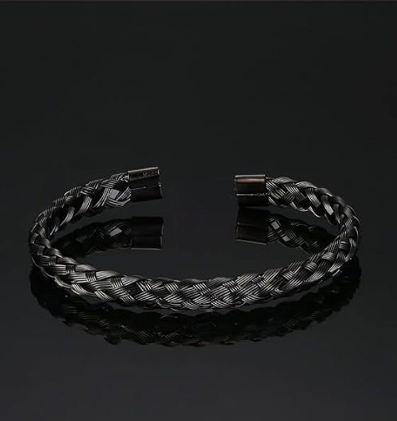 Black Braided Cuff Style Bracelet
