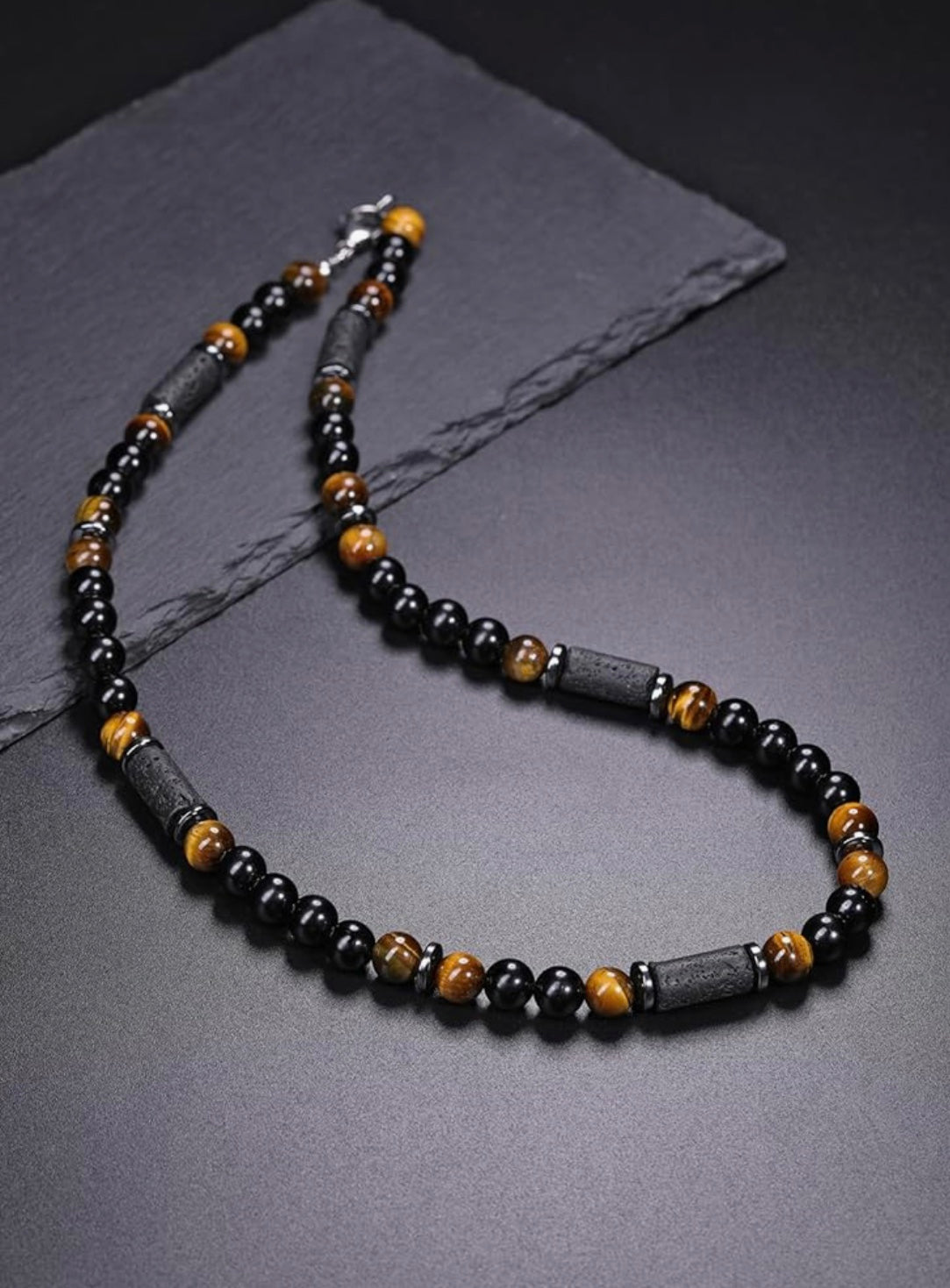 Tiger Eye and Lava Stone Necklace
