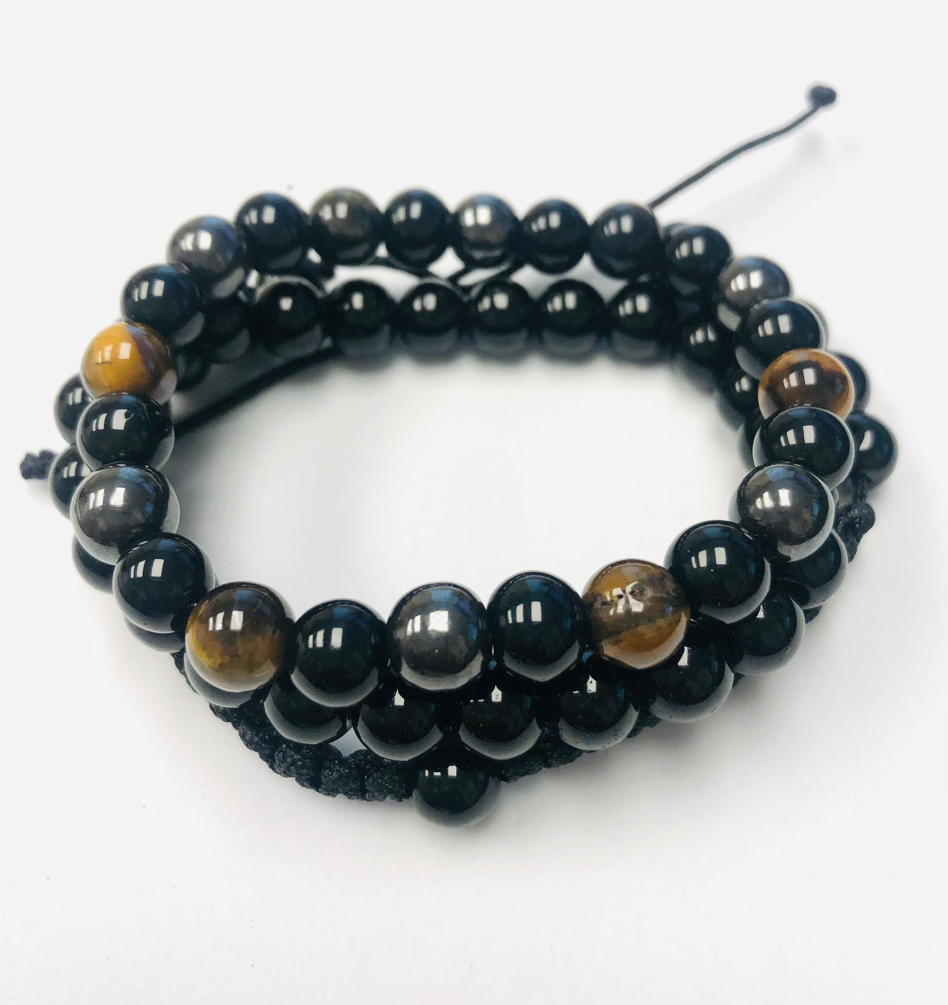 3pc Onyx and Obsidian Stack Stretch Bracelets