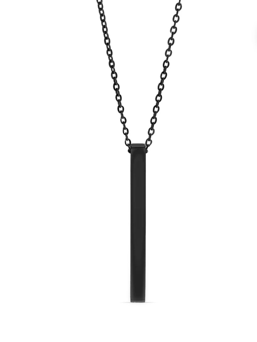 Black Stainless Steel Square 4 Sided Vertical Blank Bar Necklace