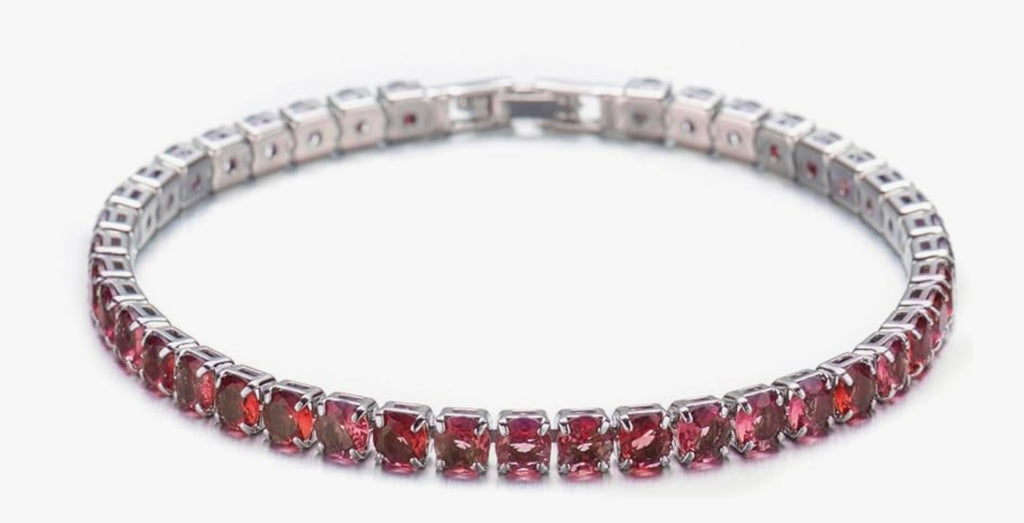 Silver Tennis Bracelet Garnet Cubic Zirconia