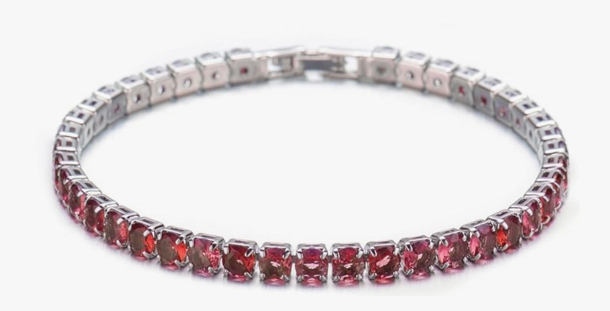 Silver Tennis Bracelet Garnet Cubic Zirconia