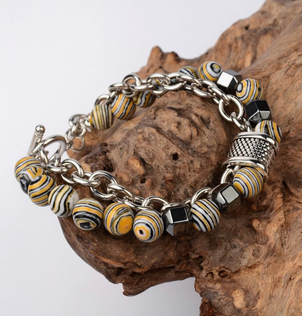 Yellow Malachite Beaded Chain Bracelet