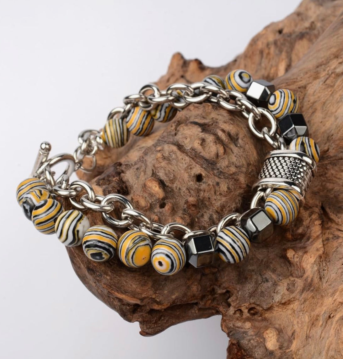 Yellow Malachite Beaded Chain Bracelet