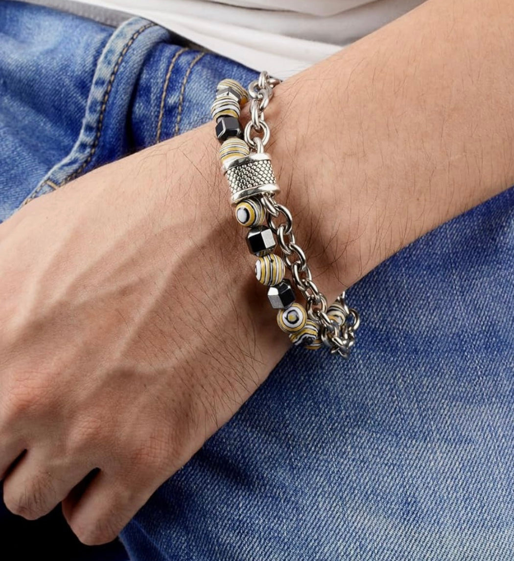 Yellow Malachite Beaded Chain Bracelet