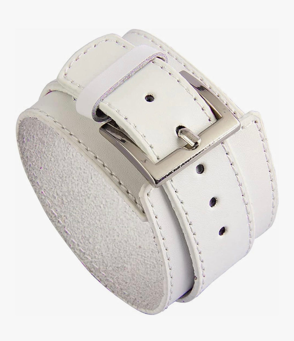 White Leather Buckle Cuff Bracelet
