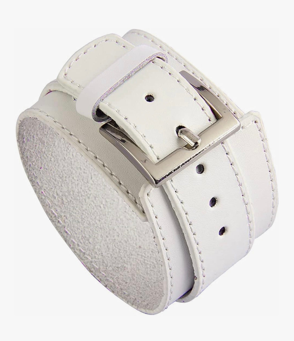 White Leather Buckle Cuff Bracelet