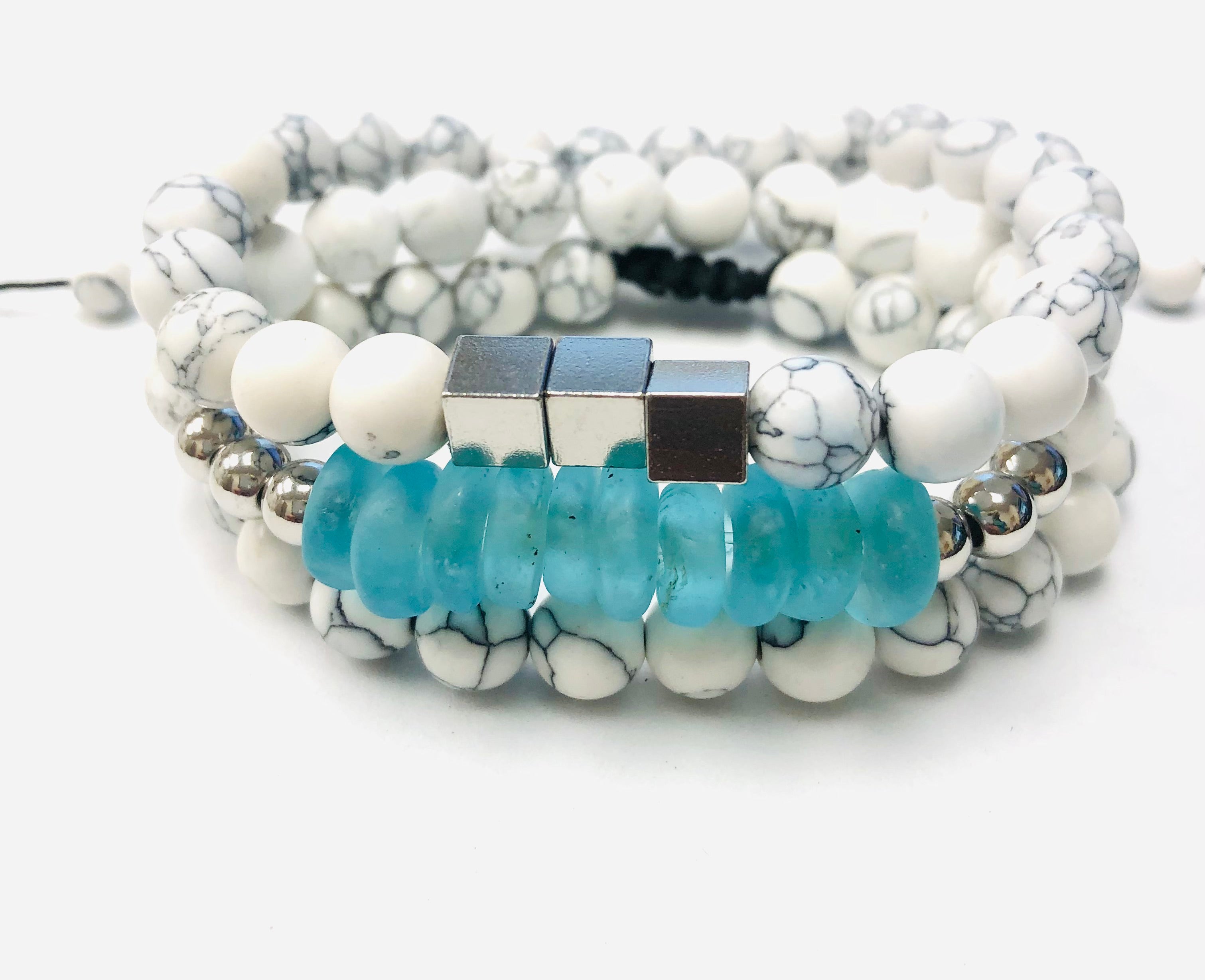3pc white Howlite Beaded Stack Stretch Bracelets