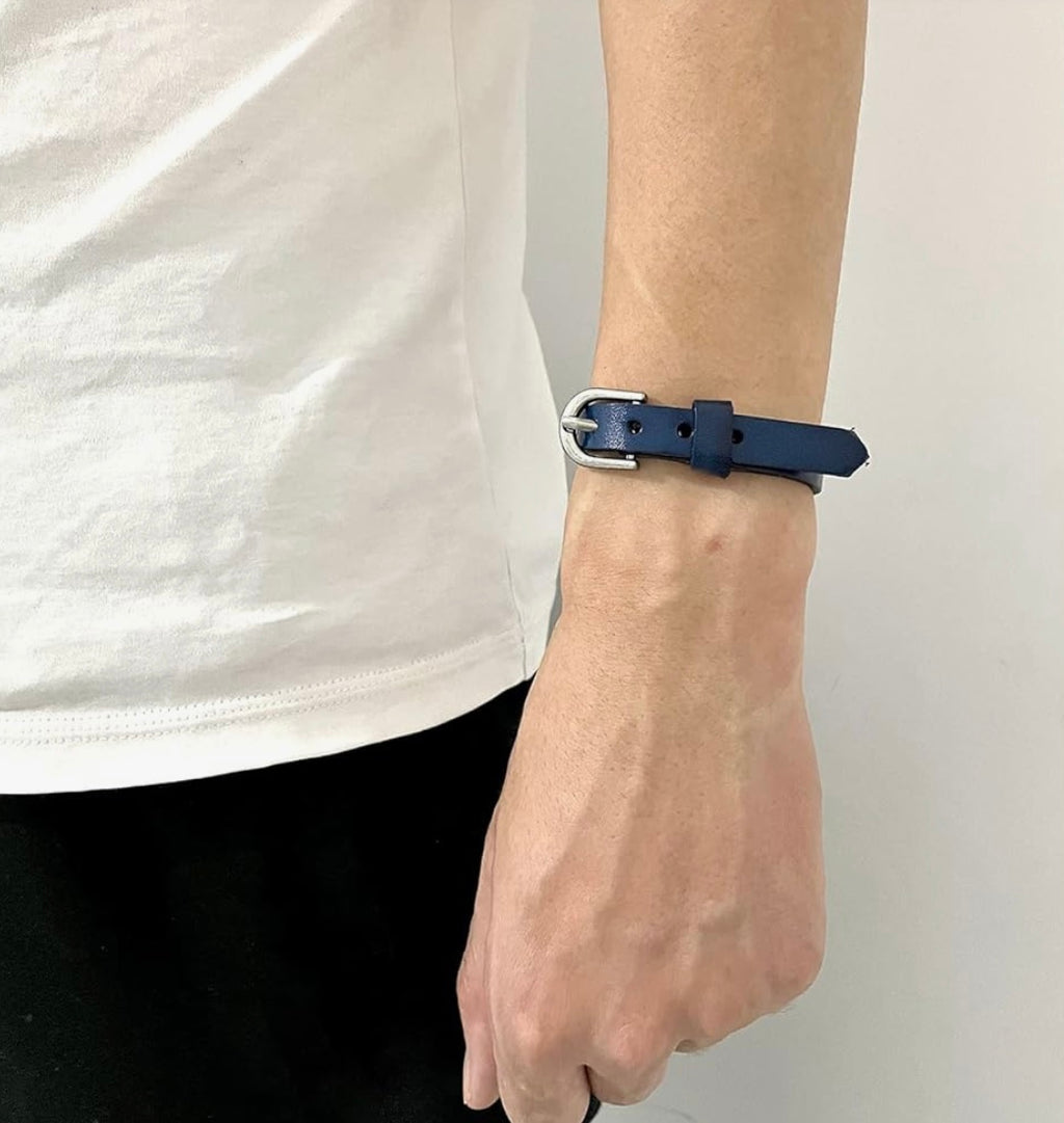 Buckle Bangle Blue Leather Wristhand Bracelet