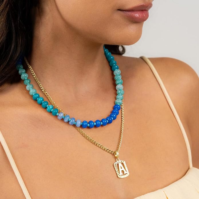 Ocean Blue Bead Choker Necklace