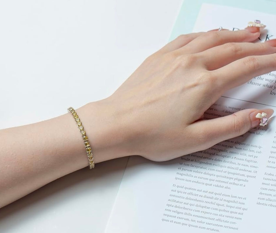 Silver Tennis Bracelet Yellow Topaz Cubic Zirconia