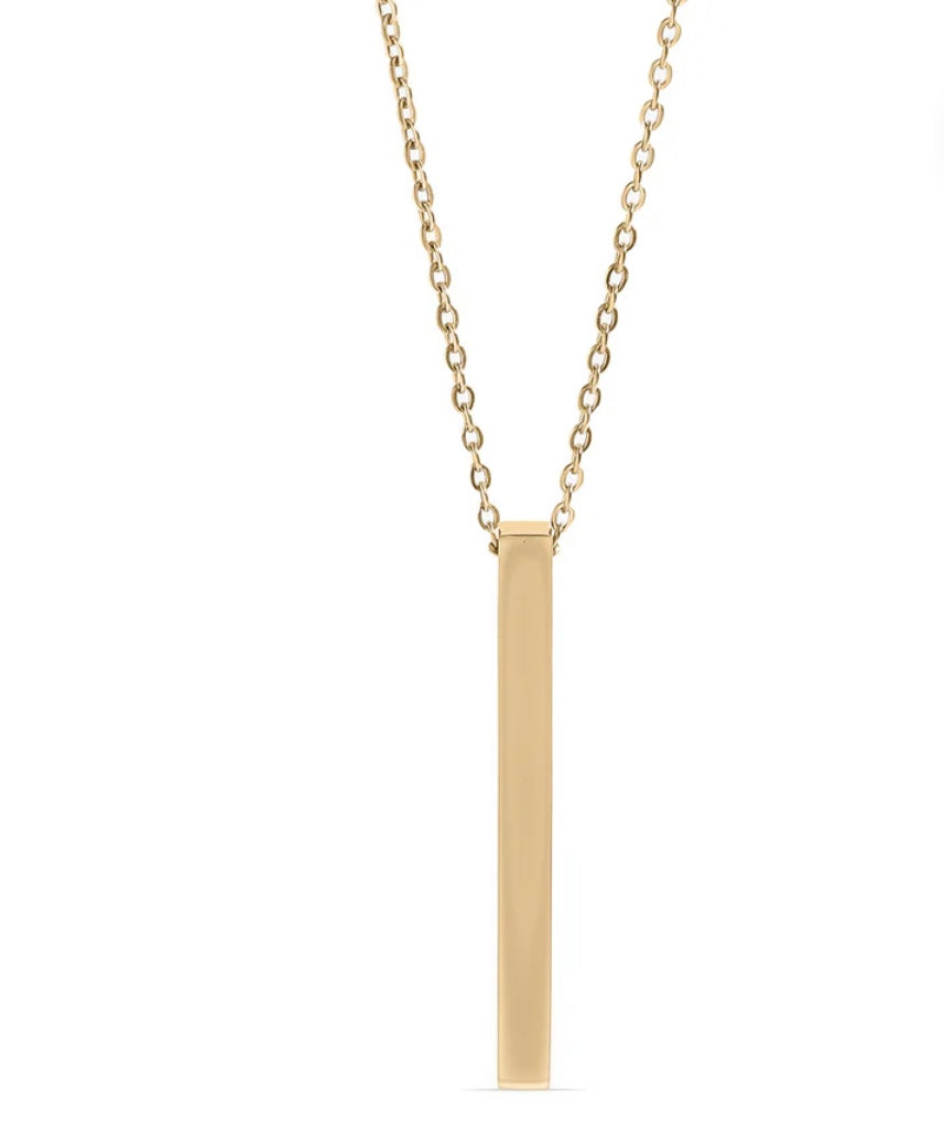 Gold PVD Stainless Steel Square 4 Sided Vertical Blank Bar Necklace
