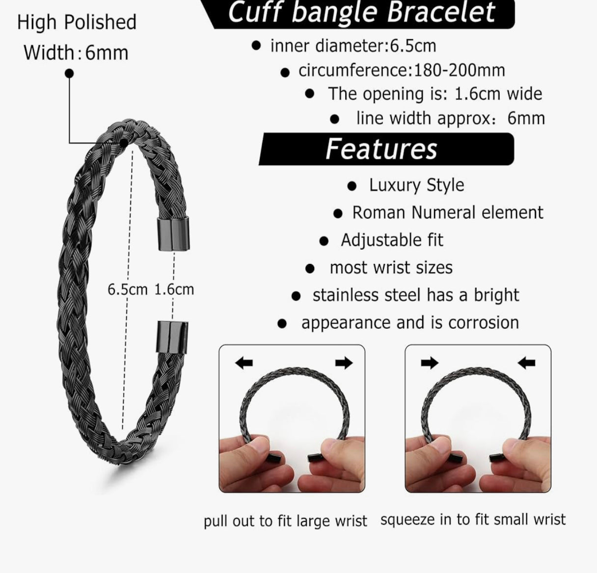 Black Braided Cuff Style Bracelet