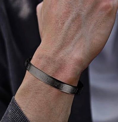 Black Roman Numeral Bangle Bracelet