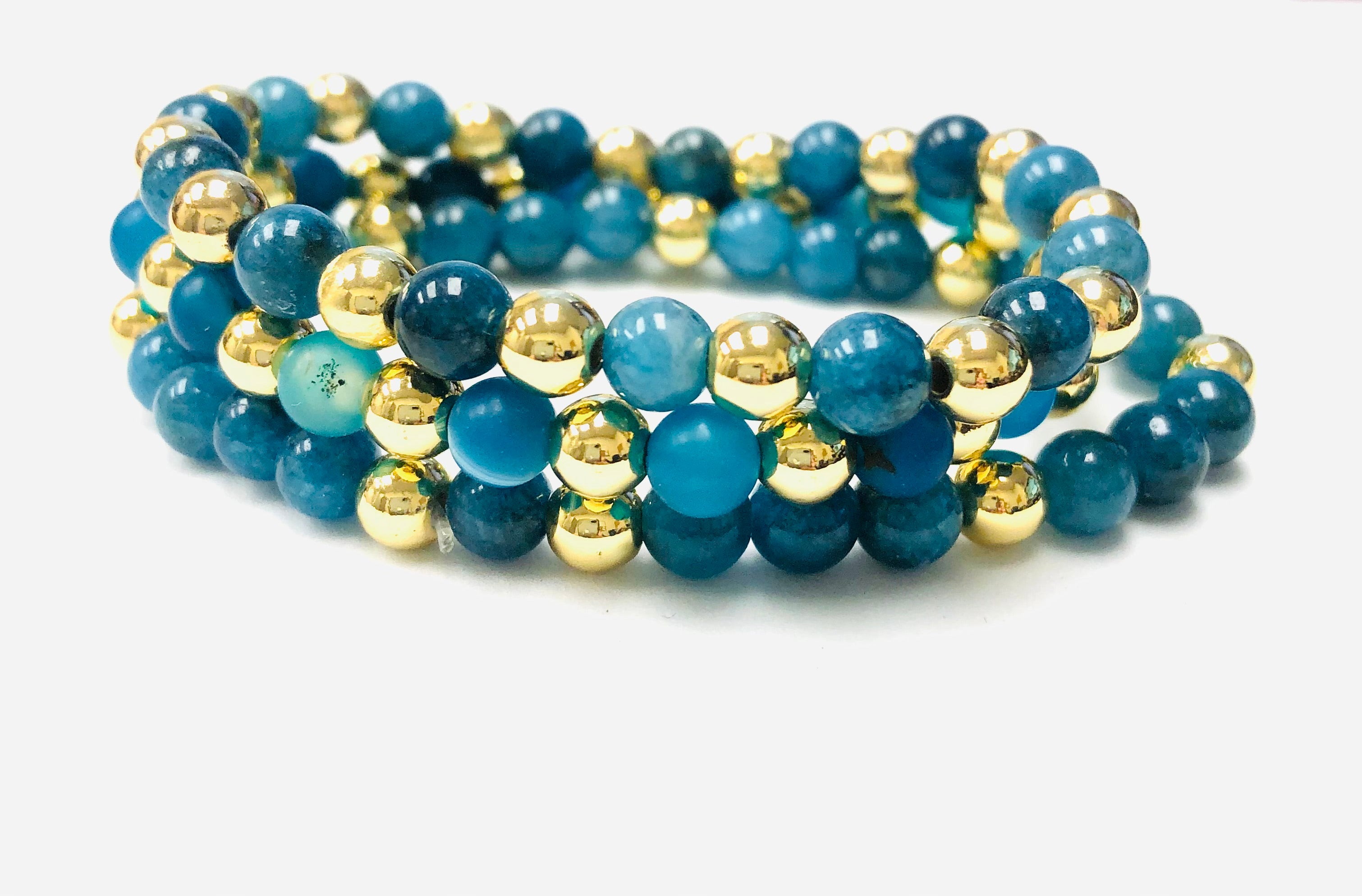 3pc Frosted Striped Agate Beaded Stack Stretch Bracelets