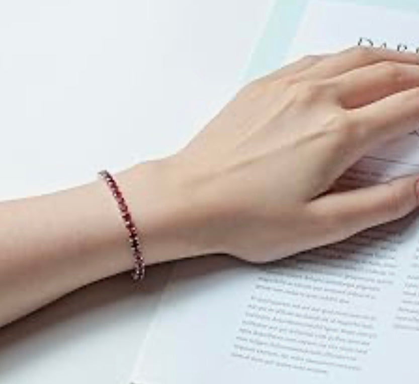 Silver Tennis Bracelet Garnet Cubic Zirconia