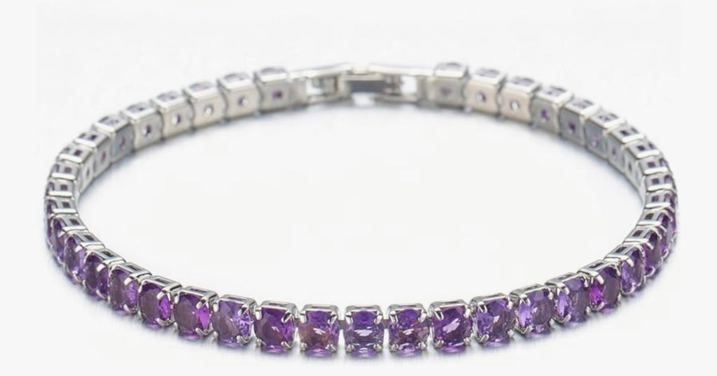 Silver Tennis Bracelet Amethyst Cubic Zirconia