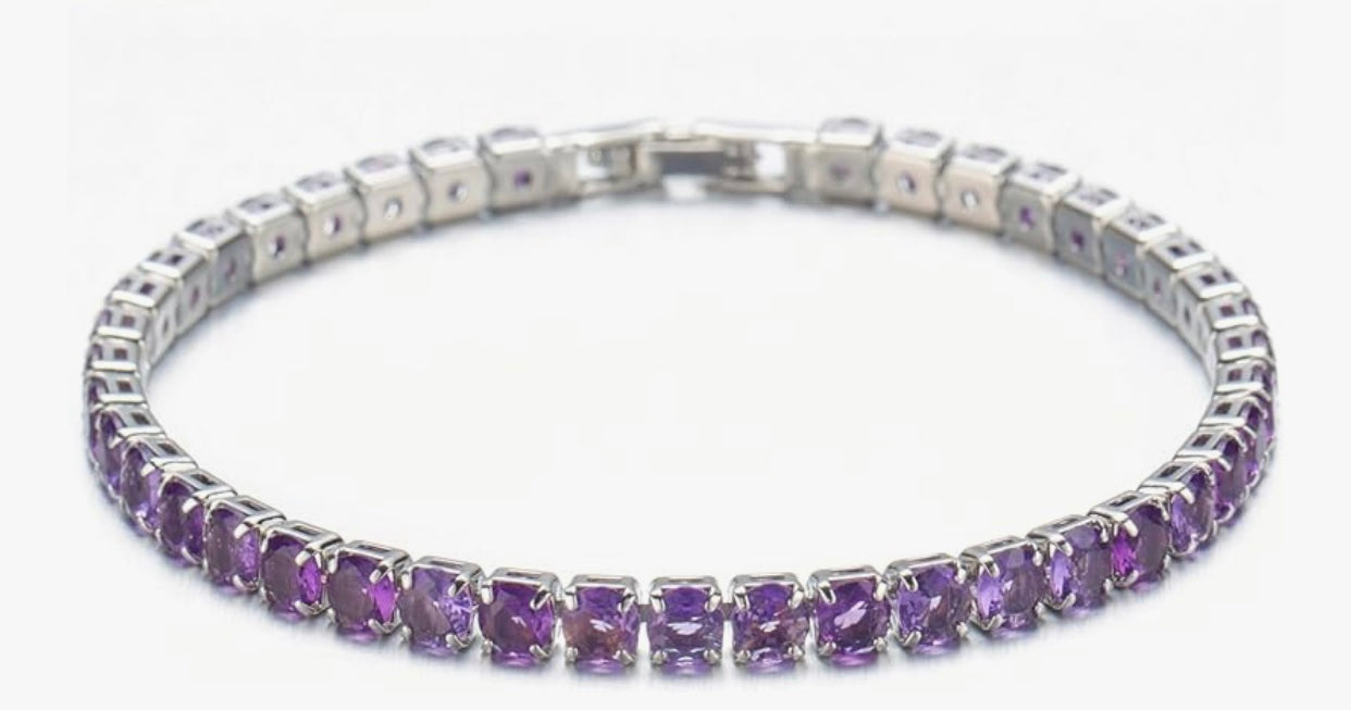 Silver Tennis Bracelet Amethyst Cubic Zirconia