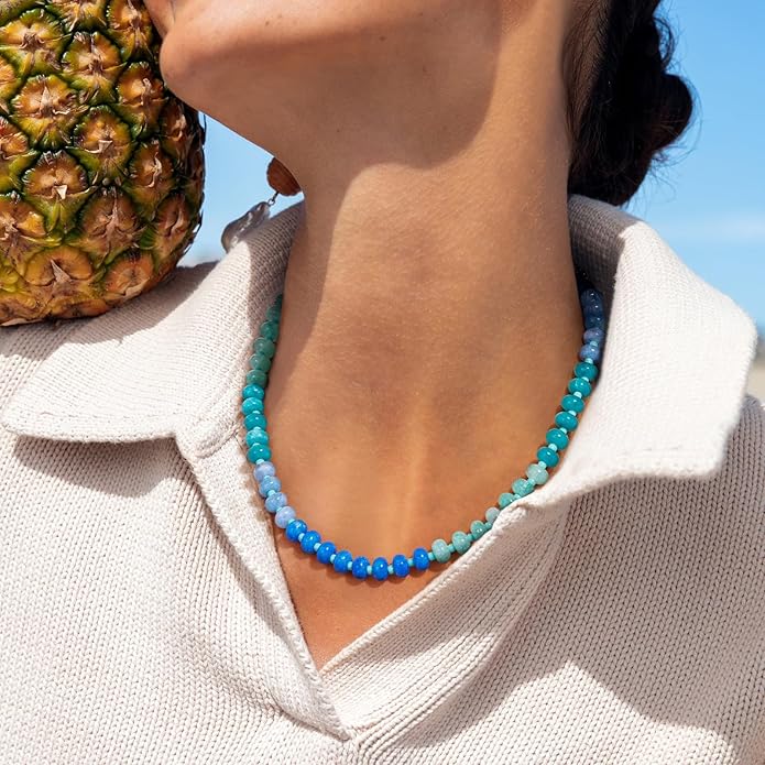 Ocean Blue Bead Choker Necklace