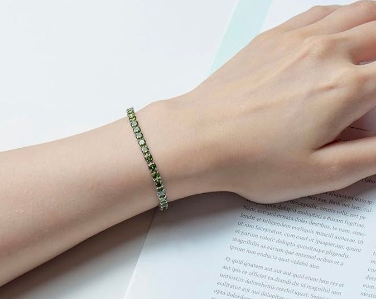 Silver Tennis Bracelet Peridot Cubic Zirconia