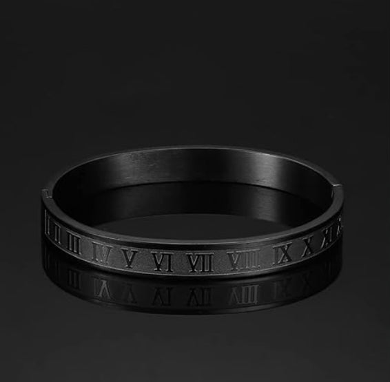 Black Roman Numeral Bangle Bracelet