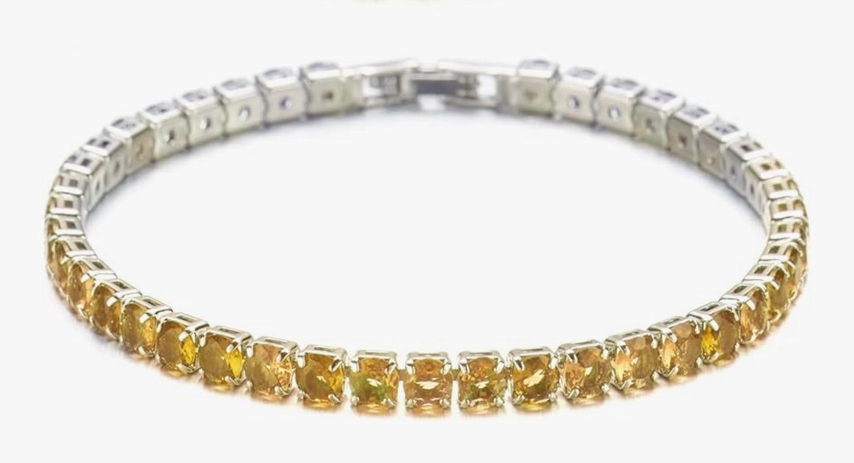 Silver Tennis Bracelet Yellow Topaz Cubic Zirconia