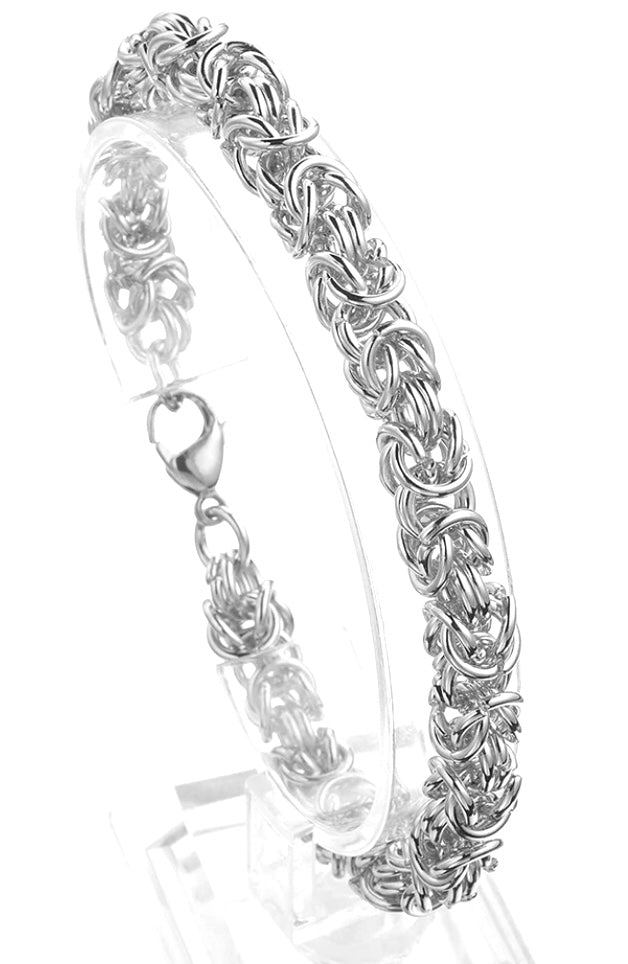 Silver Stainless Steel Byzantine Link Chain Bracelet