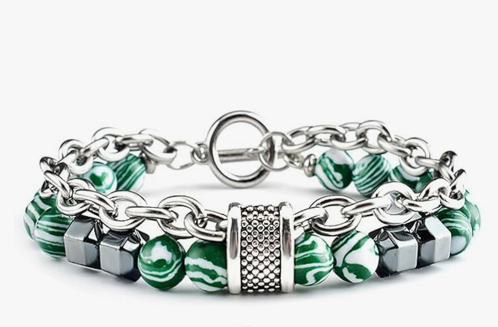 Green Malachite Beaded Chain Bracelet