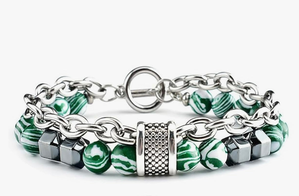 Green Malachite Beaded Chain Bracelet