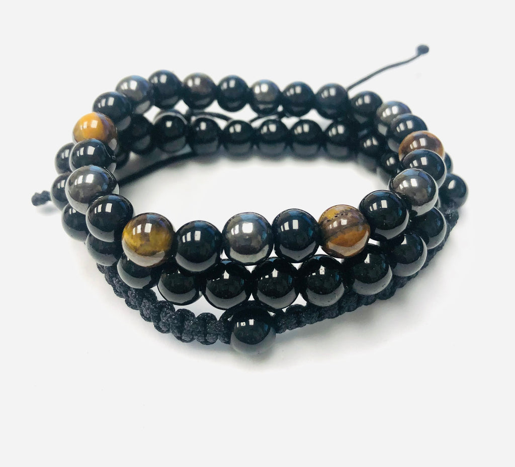 3pc Onyx and Obsidian Stack Stretch Bracelets