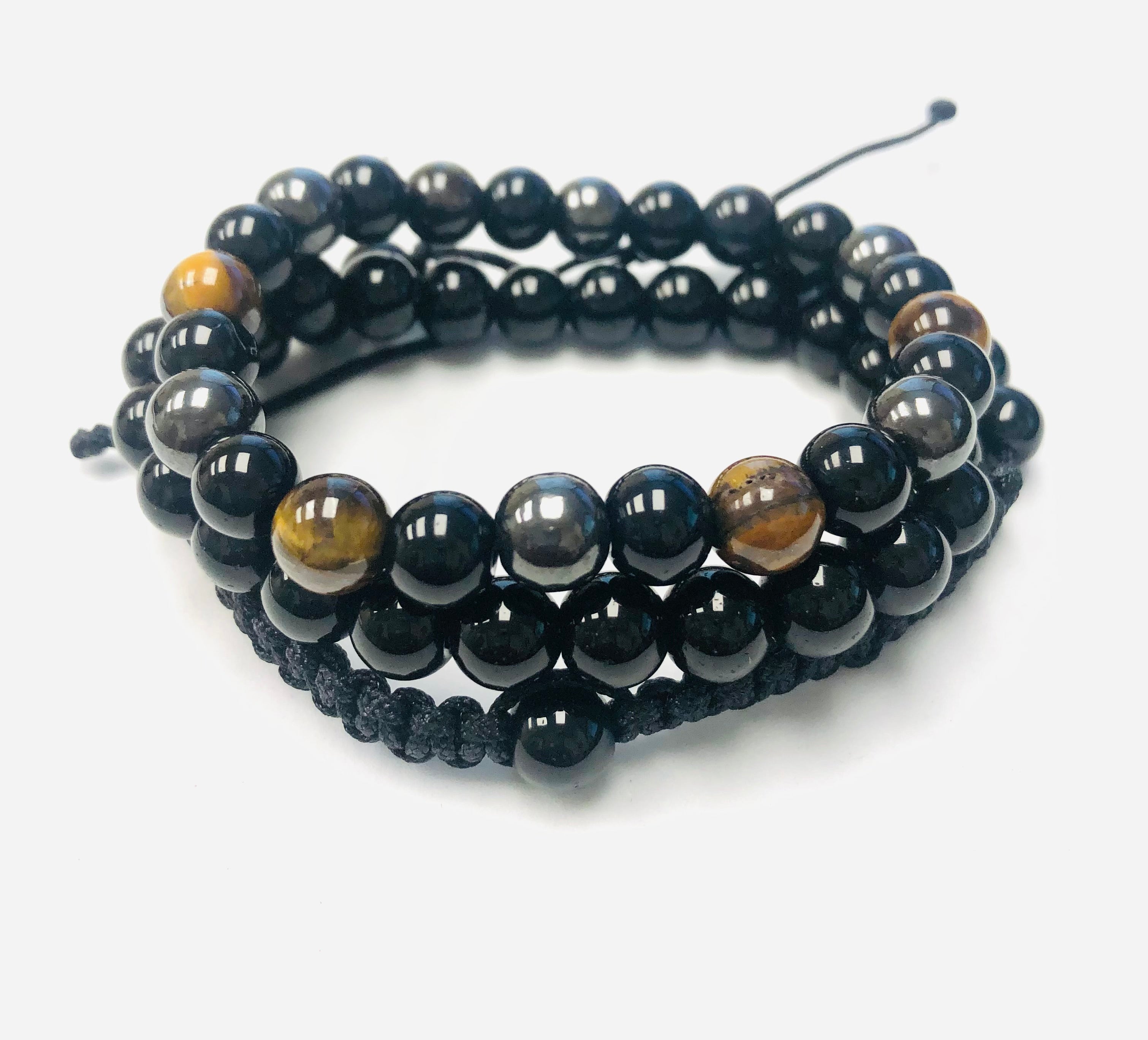 3pc Onyx and Obsidian Stack Stretch Bracelets