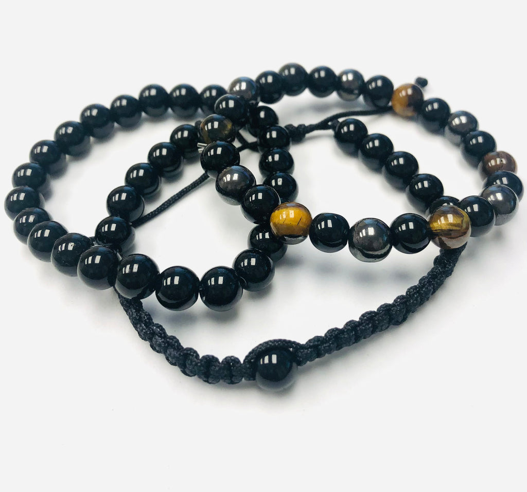 3pc Onyx and Obsidian Stack Stretch Bracelets