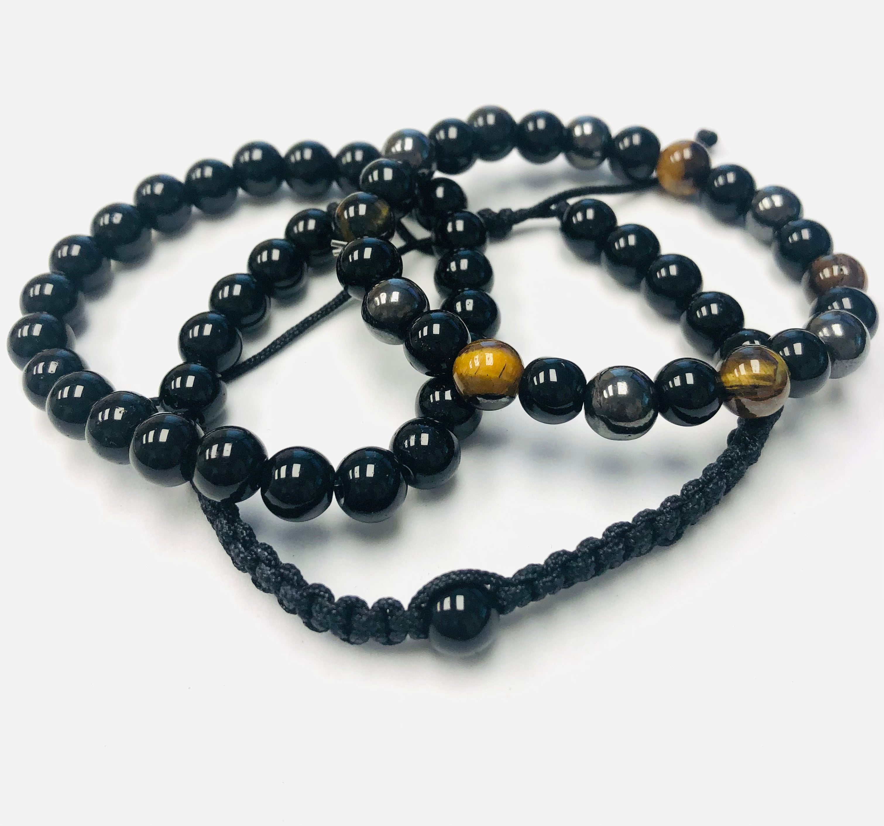 3pc Onyx and Obsidian Stack Stretch Bracelets