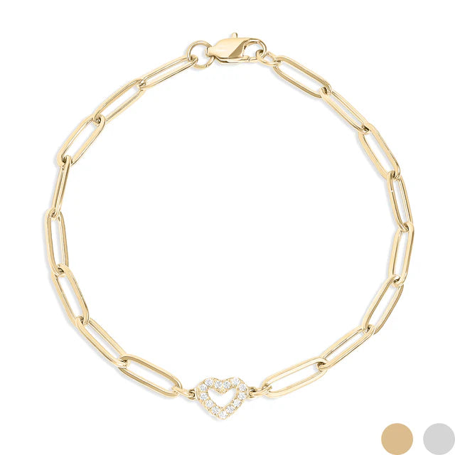 18K Gold "Heart" Paperclip Chain Bracelet