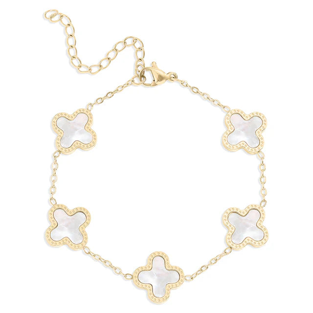 18K Gold PVD Stainless Steel Lucky Clover Charm Bracelet