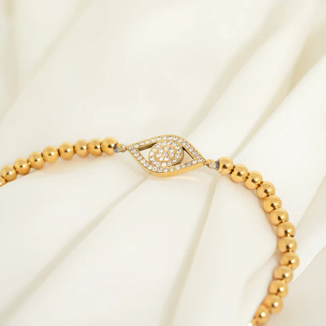 18K Gold Evil Eye Beaded Stretch Bracelet