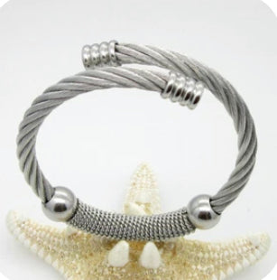 Polished Twisted Cable Wire Cuff Bangle