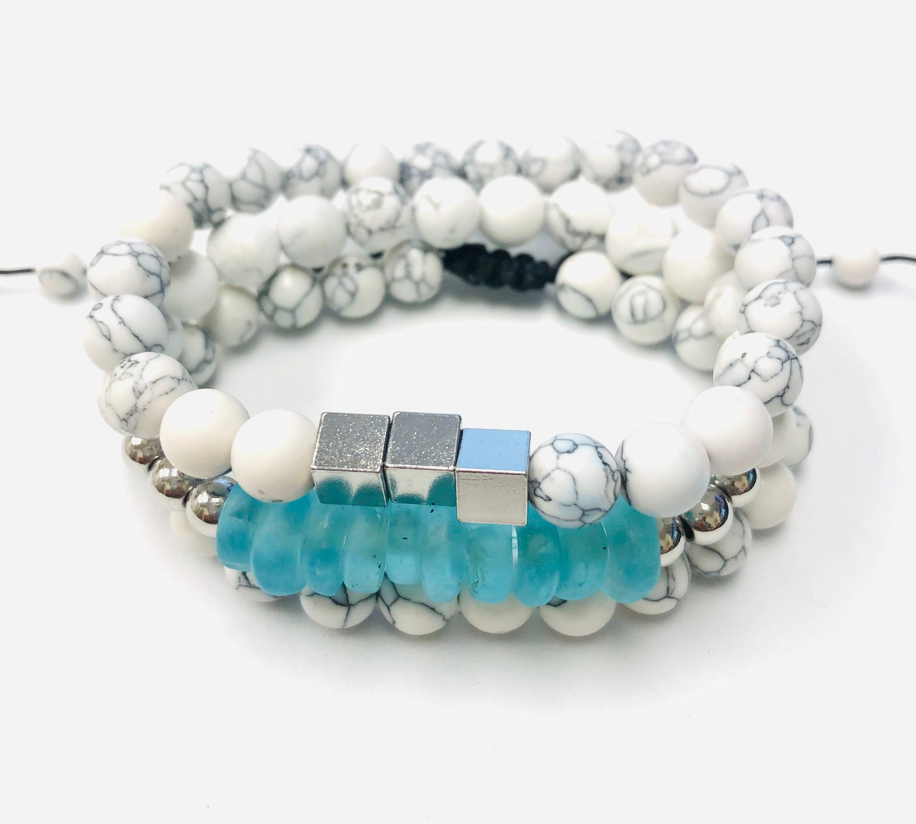 3pc white Howlite Beaded Stack Stretch Bracelets