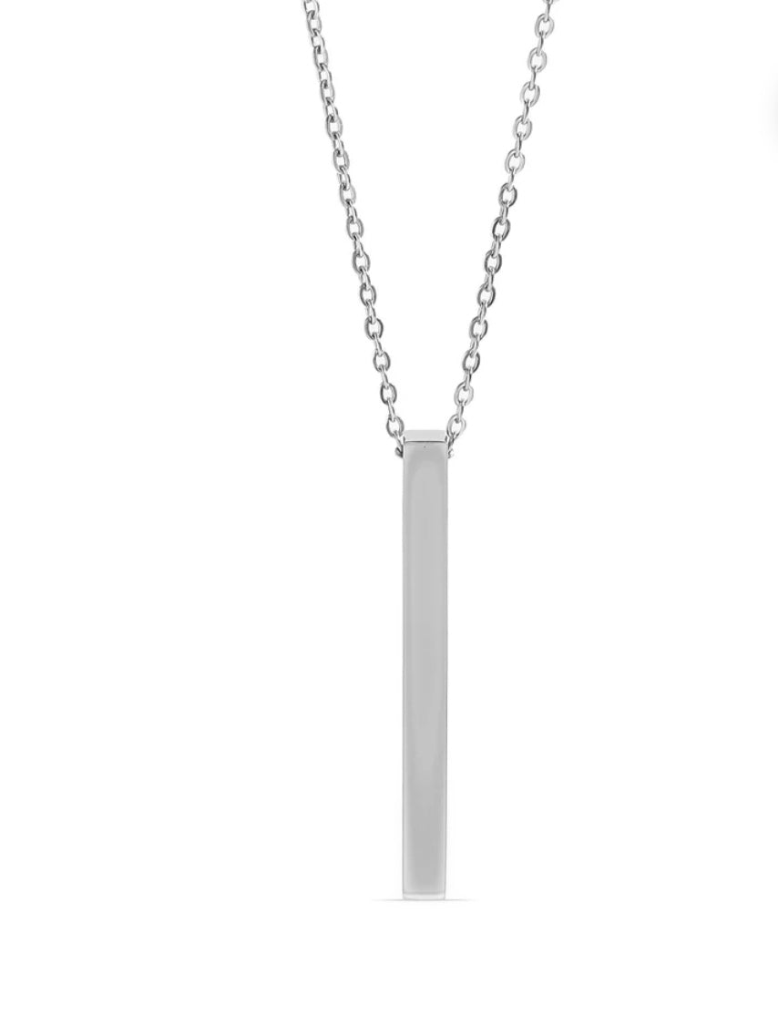 Stainless Steel Square 4 Sided Vertical Blank Bar Necklace