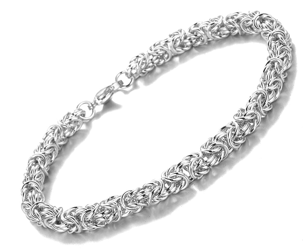 Silver Stainless Steel Byzantine Link Chain Bracelet
