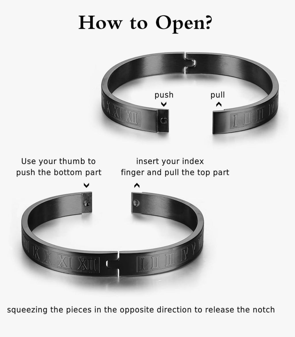 Black Roman Numeral Bangle Bracelet