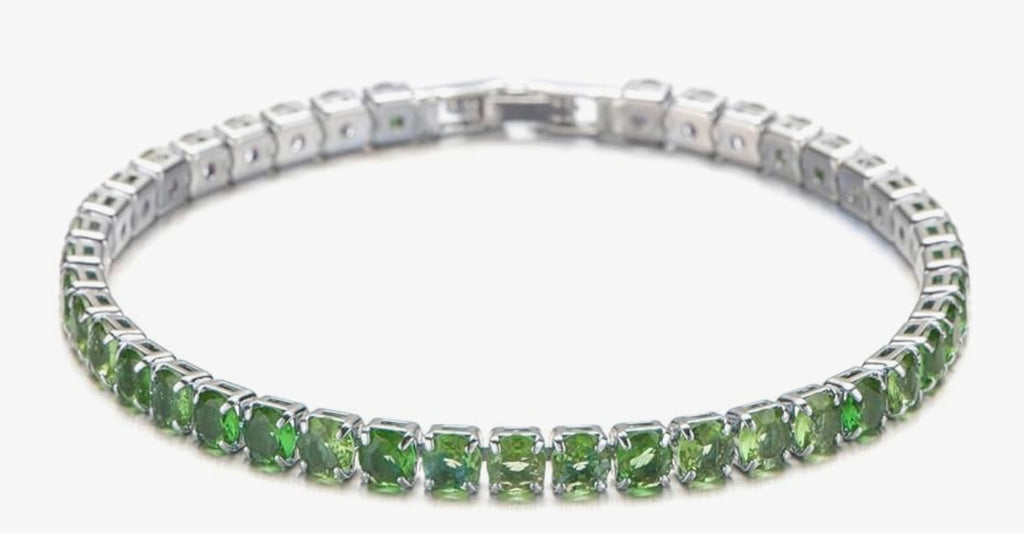 Silver Tennis Bracelet Peridot Cubic Zirconia