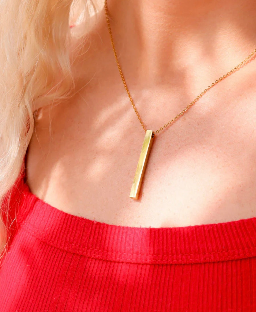 Gold PVD Stainless Steel Square 4 Sided Vertical Blank Bar Necklace