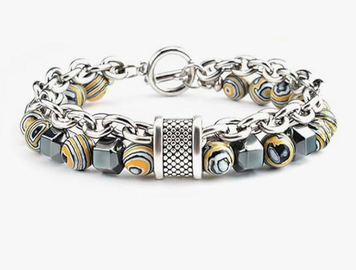 Yellow Malachite Beaded Chain Bracelet